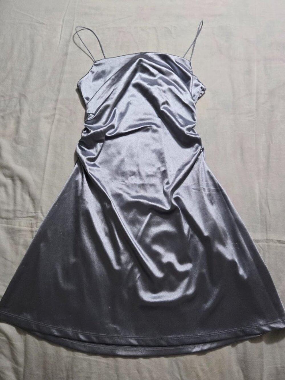 H&M DIVIDED Ruched Side Satin Spaghetti Strap Slip Mini Dress Ice Blue Medium